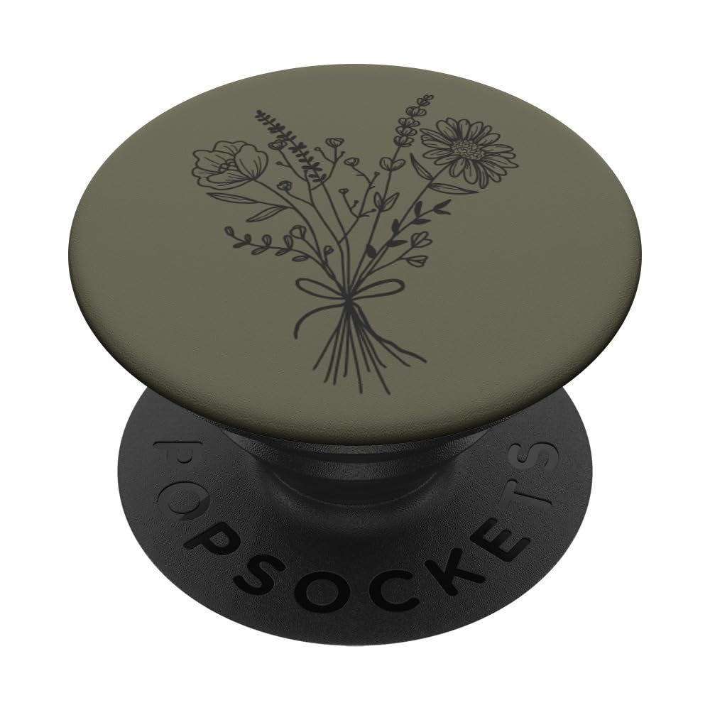 Olive Green Wildflower Floral Flower Design PopSockets Adhesive PopGrip