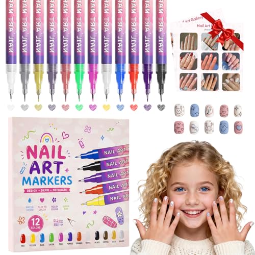 Image of dabria Nail Art Pens for Painting Nails 12 Colors Nail Art Markers Set with 0.5 mm Fine Tip Nail Doodle Pens for Girls Kids Women (Upgraded)