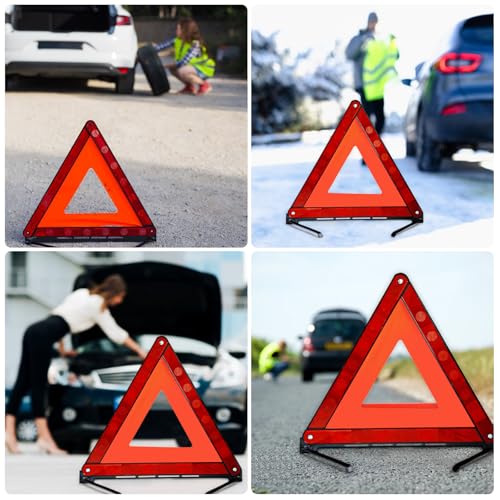 WYFDZZP 2in1 Warndreieck kfz Warnwesten Set, 360 Grad Reflektierend Warndreieck, Reflektierend Notfalldreieck, KFZ Warnweste, Notfalldreieck Faltbar, Pannendreieck Faltbar mit Aufbewahrungskoffer