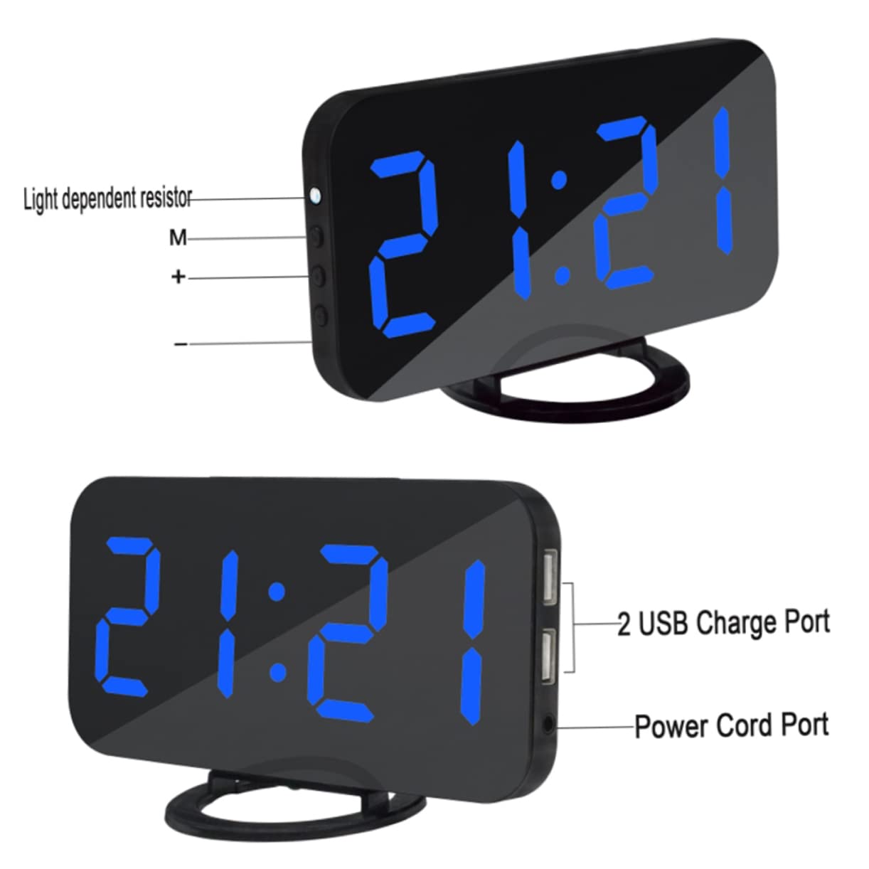 Ciieeo Sveglia Digitale Con Display Led Grande e Luminoso Controllo Della Luminosità Funzione Snooze Porte Usb Per Caricare Dispositivi Per Camera Da Letto e Scrivania