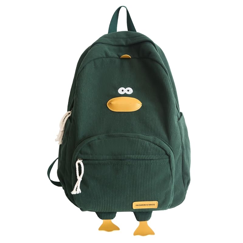 Novelty Duck Backpack Funny Animal Cartoon Corduroy Backpack Kawaii Aesthetic Laptop Backpack Preppy Stuff