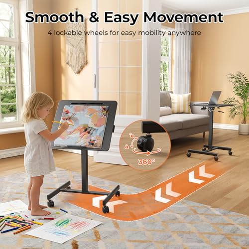 Image of JOY worker Mobile Standing Desk, 23.6 inch x 20.5 inch Small Rolling Laptop Cart with 90 Tiltable Desktop, Portable Height Adjustable Sit-Stand Computer Desk on Wheels for Home Office, Black