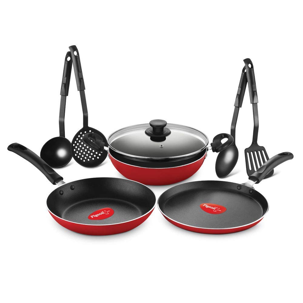 Batterie de cuisine avec Kadai et poêle antiadhésive en aluminium 8 pièces