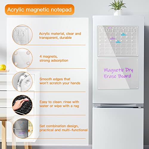 2Pcs Acrylic Magnetic Dry Erase Board Calendar And Message Board For Fridge 16"X12" Inches Clear Dry Erase Calendar For Refrigerator Includes 6 Colorful Dry Erase Markers (Monthly Plan) #TOP2