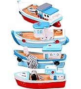 Toyvian 4 PACK Miniature Boat Dollhouse Boat Sea Fishing Boats Ornament Plastic Boat Ornament Res...