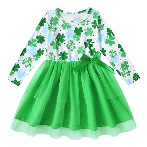 Vieille Toddler Baby Girls St Patricks Day Dress 2T Long Sleeve Green Tulle Dresses 3T Kids Shamrock Party Clothes