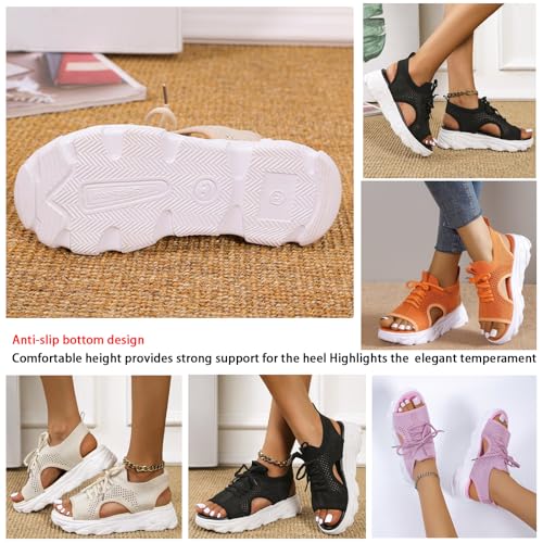 Women's Open Toe Tennis Shoes – Orthopedic Wedge Sandals with Arch Support, Breathable Mesh Lace-Up Sneaker Sandals, Thick Soled Walking Shoes for Summer, Casual Beach & Outdoor Wear4