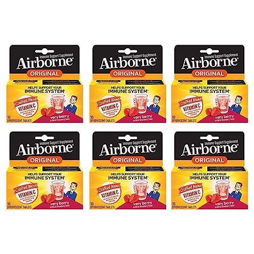 Airborne Very Berry Effervescent Tablets, 10 Count - 1000mg of Vitamin C - Immune Support Supplement (Packaging May Vary) (Pack of 6)