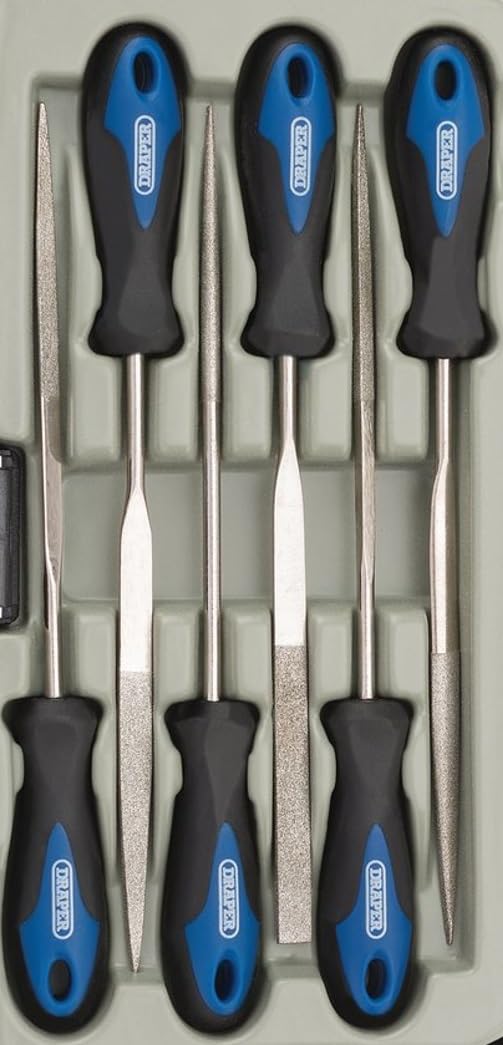 Draper 47817 - Set di 6 lime ad ago diamantate con impugnatura morbida, 150 mm