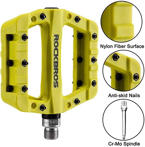 ROCKBROS Pedały Rowerowe, Antypoślizgowe, Wodoodporne, Przeciwpyłowe, Lekkie, Trwałe, Nylonowe Kompozytowe Płaskie Pedały, Łatwy Montaż, Oś 9/16", 3 Łożyska, do Większość Idealny i