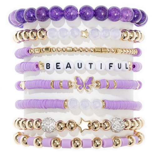 Heishi Surfer Clay Bead Friendship Bracelets, Colorful Stackable Preppy Bracelets for Women