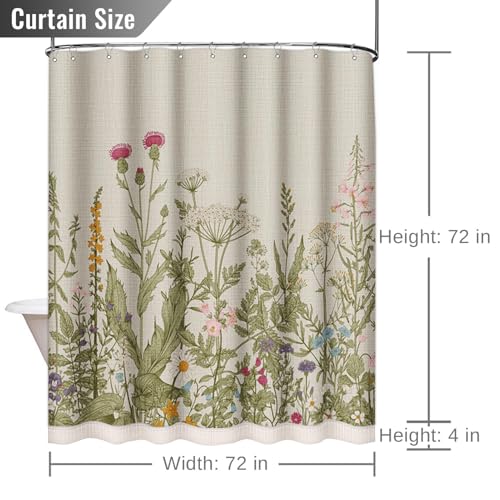 Emvency Boho Farmhouse Floral Herbs Flower Tassel Shower Curtain Set, Botanical Colorful Vintage Linen Fabric Cloth Shower Curtains for Bathroom Decor 72 x 72 Inches with Upgraded Metal Hooks by Emvency - Used condition - Image 6