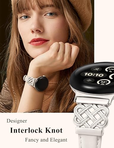 Image of TOYOUTHS Slim Leather Band Compatible with Google Pixel Watch 4 3 41mm /Pixel Watch 2 1 Band Women, Celtic Metal Dressy Thin Fashion Designer Premium Leather Strap for Google 4 3 2 1 Smartwatch