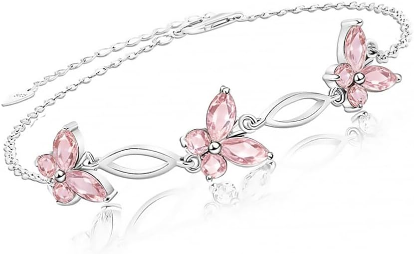 Birthday Mothers Day Gifts,Sterling Silver Bracelet Jewelry Adjustable and Charming Link Butterfly Bracelet for Women Mom Wife Ideal Gifts