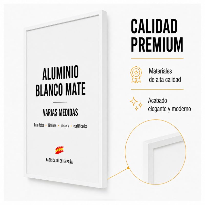 la fabrica del cuadro Marco de Aluminio Blanco Mate 36X98, Moldura Premium | marco para fotos, láminas, púzles. Metacrilato 2 mm, trasera Foam antihumedad, fácil montaje, listo para colgar,.