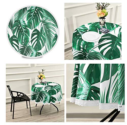 Pfrewn Summer Palm Leaves Round Tablecloth Tropcial Pineapple Table Cloth Cover Mat Lace Washable Polyester 60" Dining Decorative For Holiday Home Party Wedding Picnic #TOP1