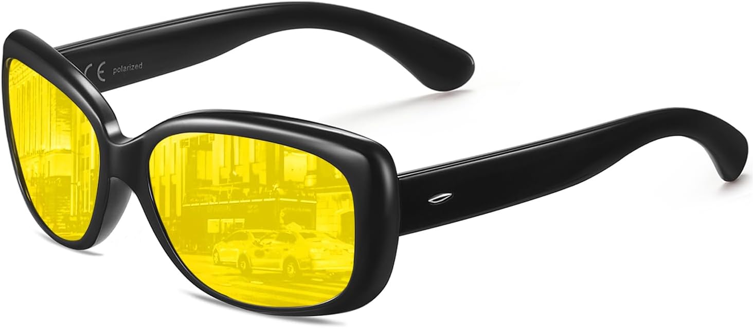Wzerry Night Vision Glasses for Women Men, Polarized Night Driving Glasses Anti-Glare HD Yellow Lens Enhance Vision