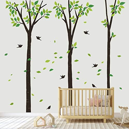 decalmile Large Tree Wall Decals Green Leaves Birds Wall Stickers Living Room Bedroom Sofa TV Background Wall Art Decor (H:240 CM)