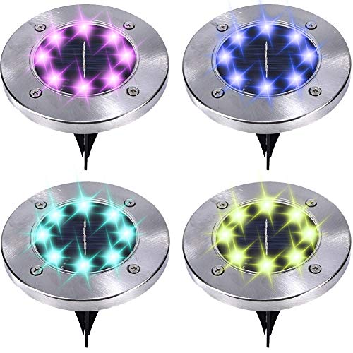 Solar Ground Lights Outdoor - Solar Disk Lights Color Changing Upgrade 8 LED Solar Garden Lights Waterproof Solar Landscape Lighting for Lawn Patio Yard Walkway Driveway (4 Pack)
