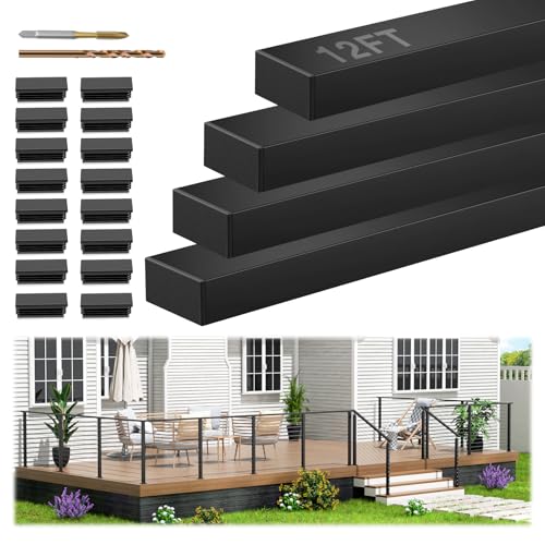 Image of 12FT Black Cable Railing Handrail 4 Pack Rectangular Cuttable Stainless Steel T304 Handrail for Cable Railing System Flat Top Rail Deck Stair Indoor Outdoor Length Adjustable