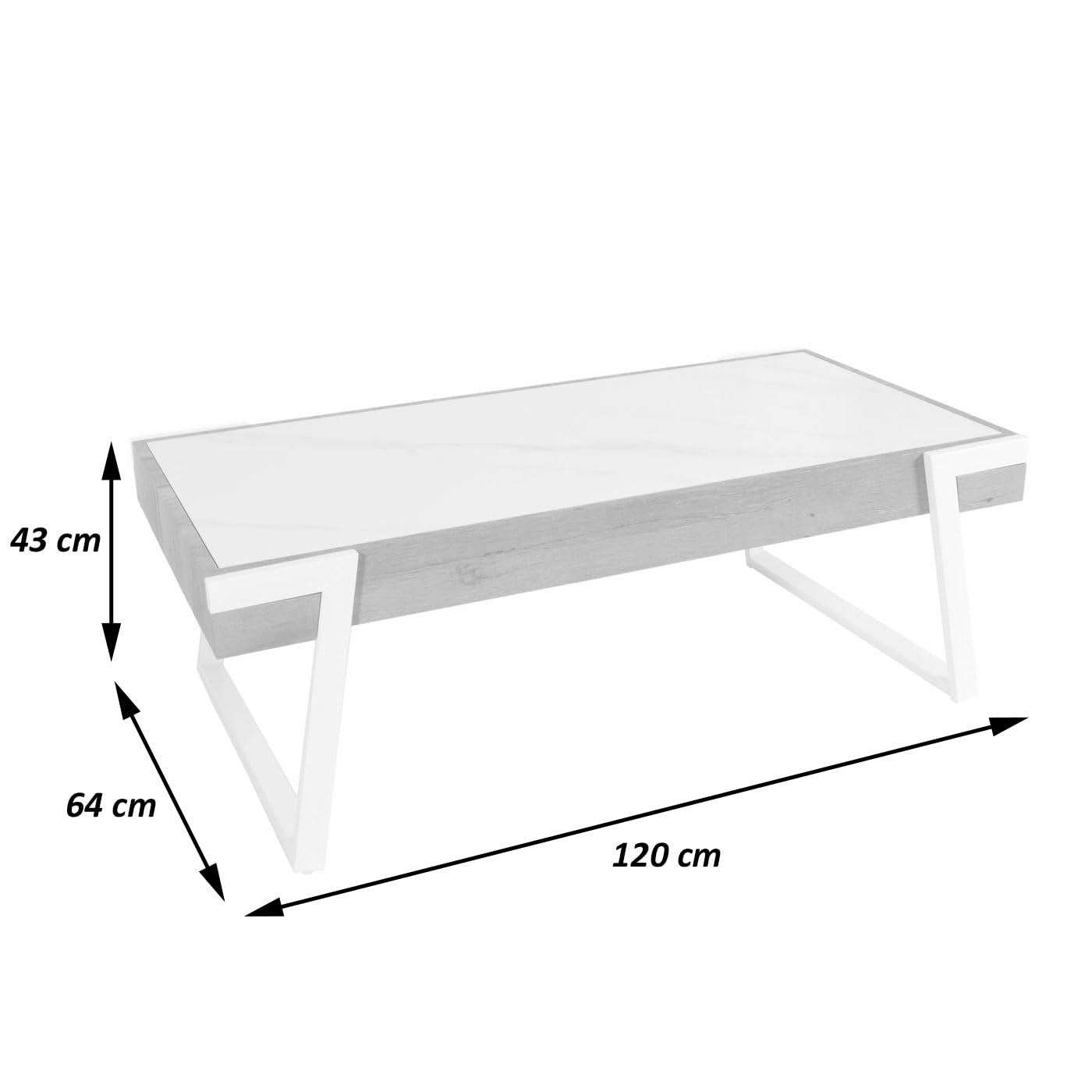 Stolik kawowy do salonu sofa HWC-L89 43 x 120 x 64 cm spiekany kamień MDF czarne nogi ciemne drewno wygląd marmuru brązowy