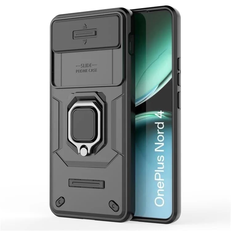 Image of Casodon Heavy Duty Armor Back Case Cover for Oneplus Nord 4 - Magnetic Kickstand Ring with Camera Shutter Protection, Rugged Bumper Hard Back Cover for Oneplus Nord 4 (PC & TPU|Black)