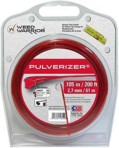 Weed Warrior Pulverizer Universal Trimmer Line with Line Cutter, 0.105" Diameter x 200',red