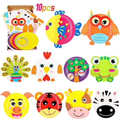 Arts and Crafts Kits for Kids, 10 Pack Simple Animal Paper Plate Crafts