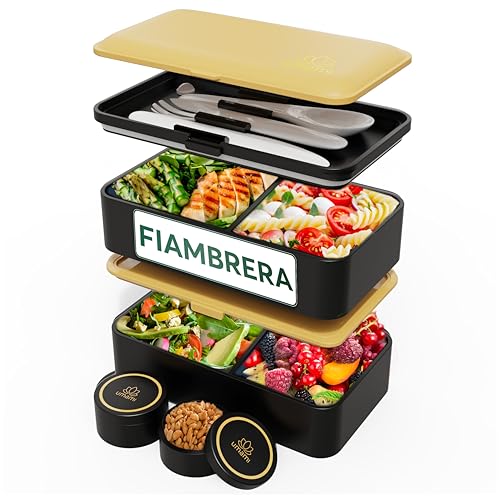 Umami Fiambrera Para Comida De Trabajo, Bento Lunch Box Japonés, Con 4 Compartimentos, Cubiertos, Recipientes Para Salsa, Caja De Almuerzo Sin BPA, Apta Para Microondas, Porta Alimentos 100% Hermética