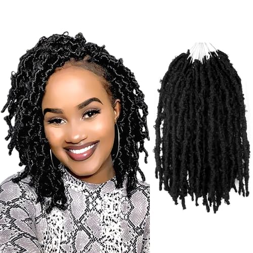 BOHOBABE Butterfly Crochet Locs 10 Inch 6 Packs Pre Looped Crochet Butterfly Locs 10 In Short Natural Black Distressed Butterfly Locs Crochet Hair (10 Inch 1B)