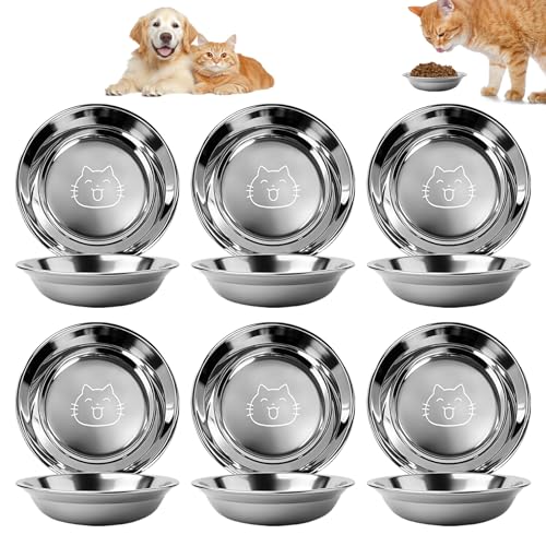 Tmfoy 6 Stück Katzennapf Set aus Edelstahl, Futternapf und Wassernapf für Katzen, 14cm Futternapf Katzenschüssel Katzen Napfset Katzennäpfe...
