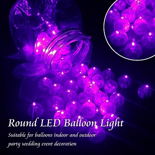 Image of 50pcs Balloon Lights Mini Led Lights Round Long Standby Time Multicolor Ball Lamps Paper Lantern Balloon Liamps for Birthday Party Christmas Halloween Decoration Purple