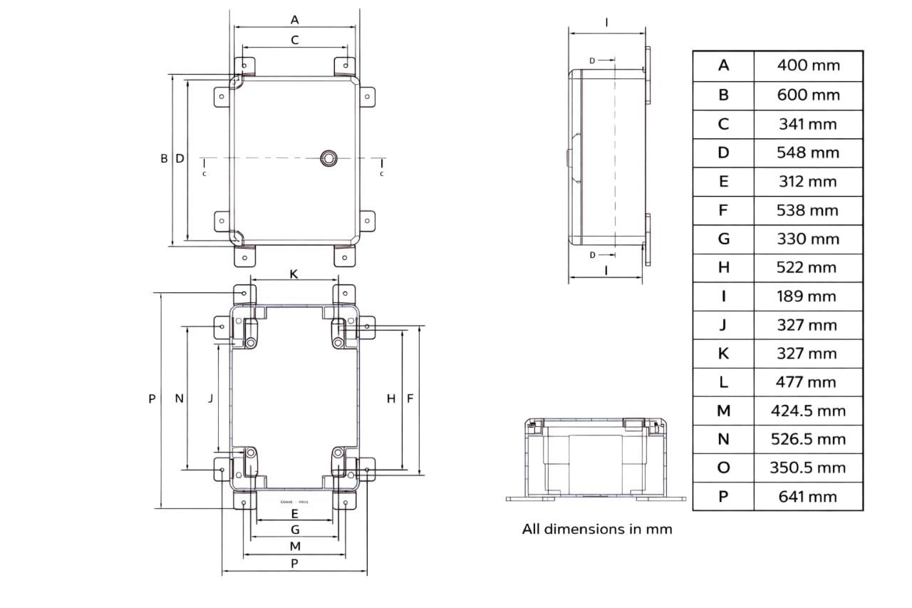 Armario Eléctrico Estanco 600x400x200 IP65 IK08 ABS con Puerta Opaca Gris y Placa de Montaje Galvanizada Incluida