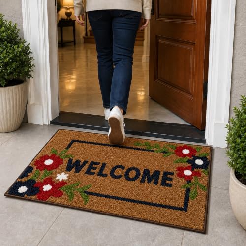 Image of Roseate Door Mat for Home (45x75 cm) Anti Skid Wool 2000 GSM Door Mat for Enterance (D1 / Brown) Pack of 1