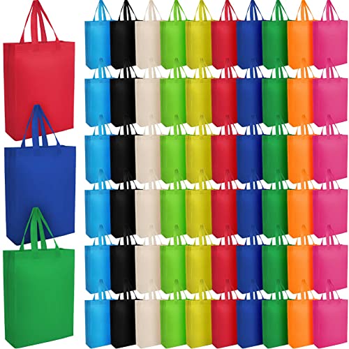 Jexine 80 Pieces Reusable Grocery Bags Bulk Non Woven Tote Bags Multicolor Gift Shopping Bags with Handles Foldable Fabric Goodie Bags for Birthday Party Shopping Treat Favor,12.6 x 15 Inch