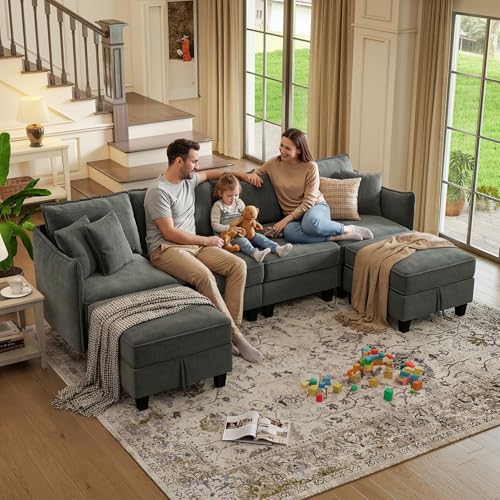 WorthFurni 112" Modular Sectional Sofa U Shape Couches with Storage Ottoman and Washable Cushion Cover for Living Room, Bedroom, Apartment(Grey) - image 7