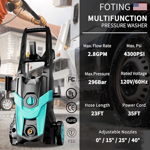 Foting Electric Pressure Washer, 4300 Psi 2.8 Gpm Power Washer With 6Ft Inlet, 23Ft Hose 35Ft Power Cord, 4 Nozzle And Detergent Tank For Cars thumb #1