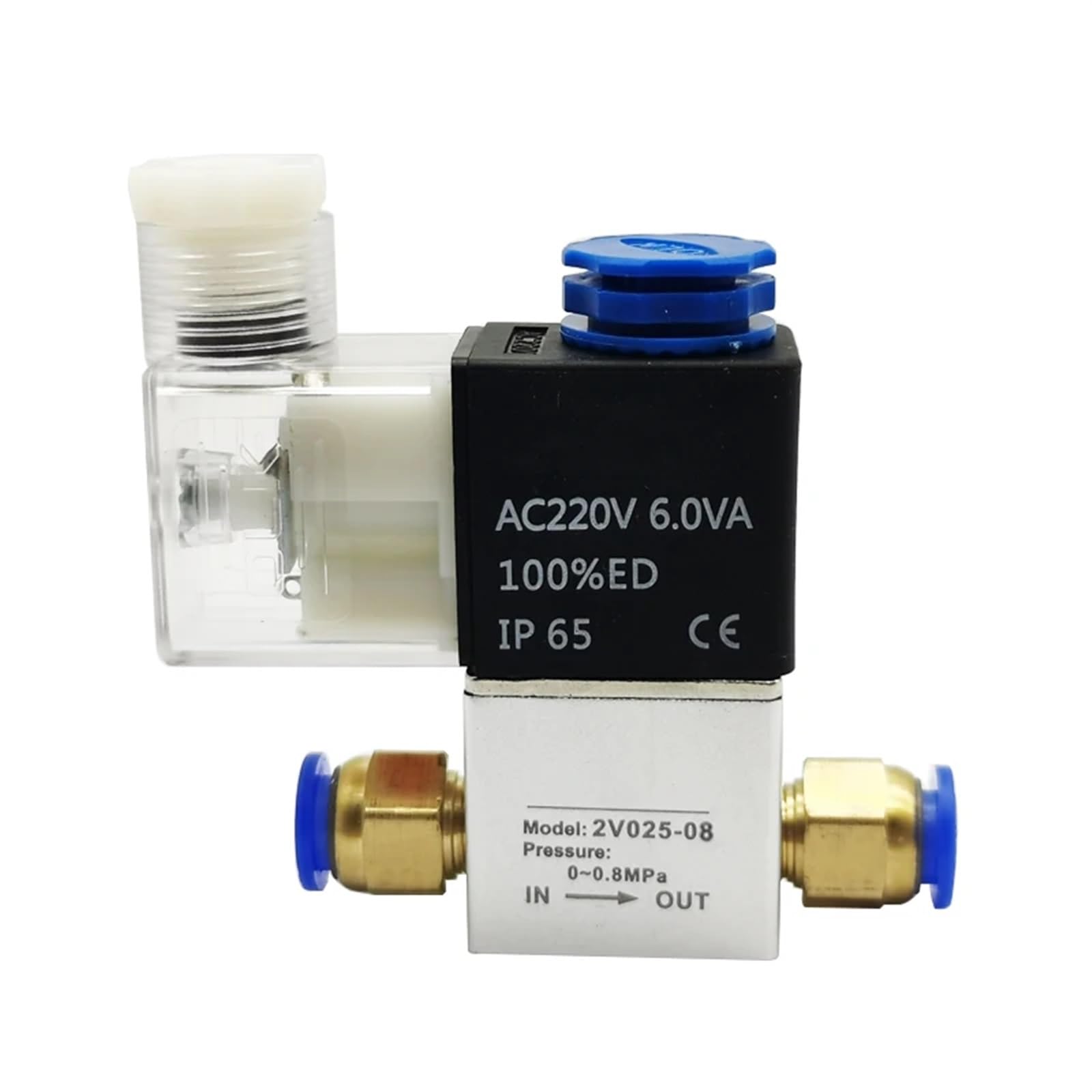 Sterowanie pneumatyczne zawory elektromagnetyczne NC 2V025-08 2 pozycje 2 porty 1/10.2 cm normalnie zamknięty DC12V 24V AC110V 220V (2V025-08 i PC12-02, AC220V)