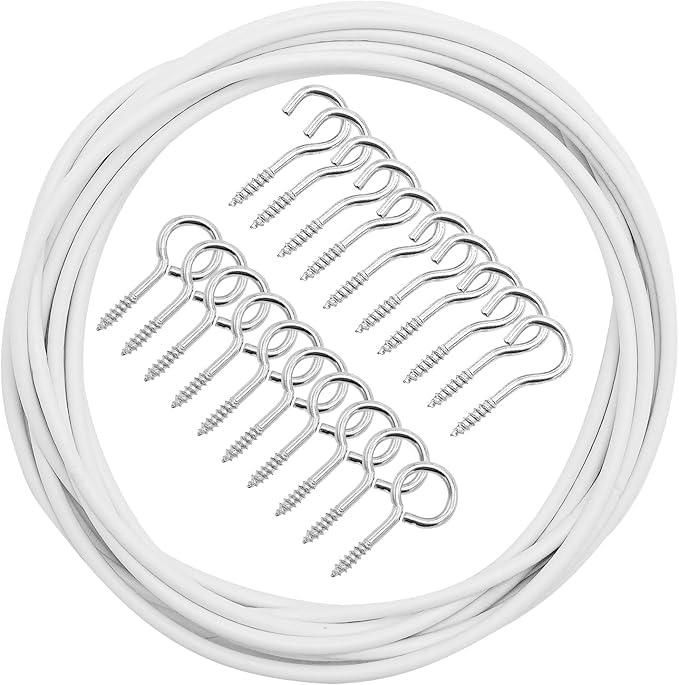 Thread de Curtain 4M Blanc Câble de Curtain Câble à Curtain de Plastique avec 10 Paires Crochets...