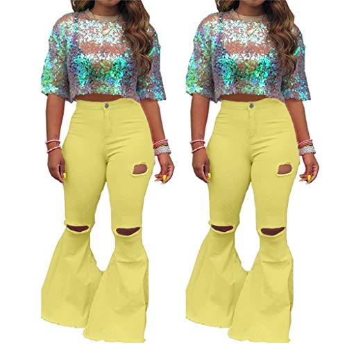 WUAI-Women Bell Bottoms Jeans Classic High Waist Bootcut Flared Denim Pants Plus Size2