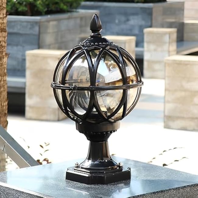 Outdoor Post Light Vintage Globe Glass Lampshade Pillar Lights 15in