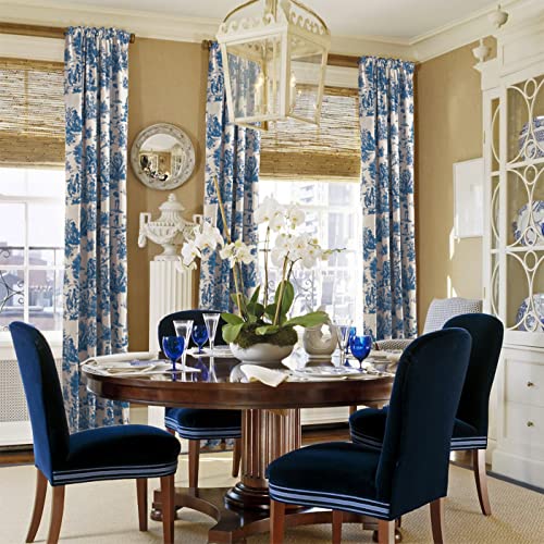 Blue Floral Sheer Window Curtains, 84-Inch Length, 2-Panel Set for Living Room or Bedroom