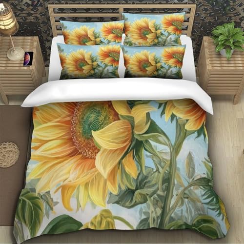 Housse de couette tournesol 200x200 parure de lit microfibre 3D - 5