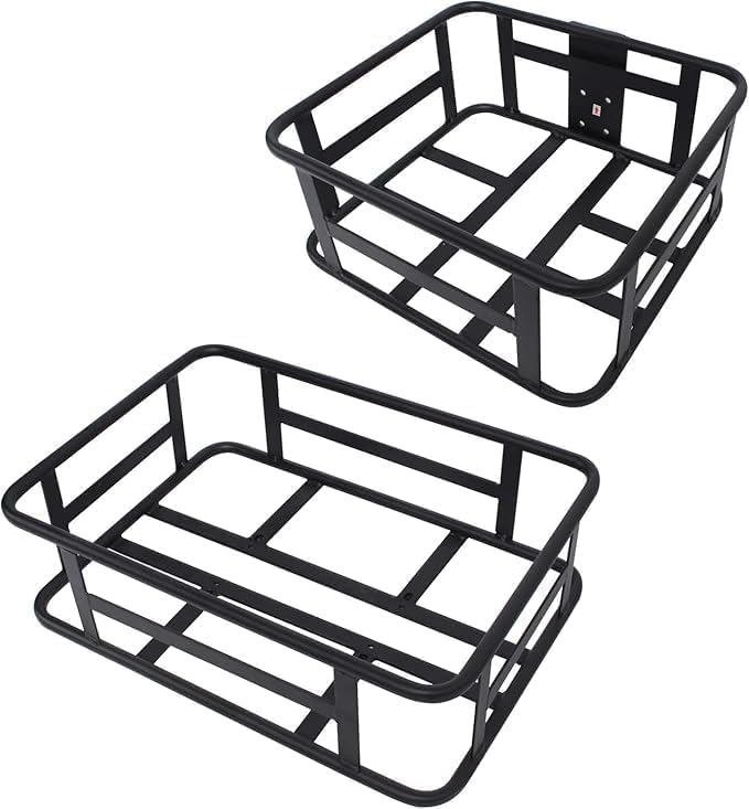 Front & Rear Bike Basket Set, DIY Installation Required, Cargo Baskets for Adult Bicycles, No Screws Included，Use with Zip Ties/Straps, Black