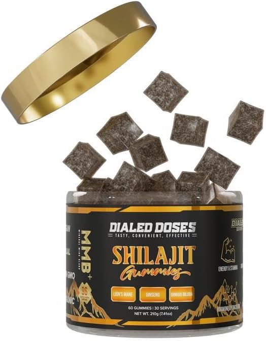 Miniatura 2 de Dialed Moods - Gomitas Shilajit con ginseng, melena de león y ginkgo biloba, 96 minerales esenciales para energía, enfoque, función cerebral y apoyo