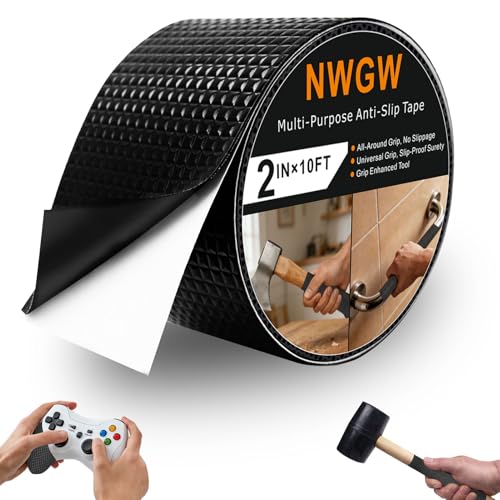 Image of Rubber Grip Tape, 2IN x 10FT Strong Adhesive Anti Slip Tape, Waterproof Heat Resistant Textured Surface for Enhanced Grip on Tools, Handlebars, Fitness Equipment & Slippery Handles (Black)