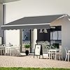 13 x 8 Manual Retractable Awning Patio Awnings Sunshade Shelter Cover with Crank Handle and Water Resistant Polyester Outdoor Canopy Sunsetter Awnings for Door Window Deck Gray