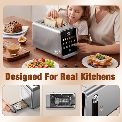 Image of Foyoconven Toaster 2 Slice, Smart Touchscreen Wide Slot Stainless Steel