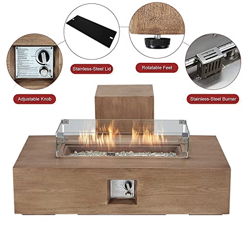 ECOTOUGE-48Inch-2-Piece-Outdoor-Propane-Gas-Fire-Pit-Table-50000-BTU-Auto-Ignition-Rectangular-Fire-Table-w-Tank-Holder-Wind-Guard-Weather-Resistant-Waterproof-Cover-Glass-Stone
