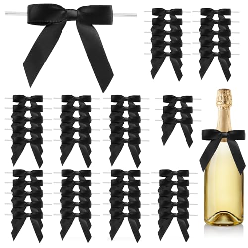 50 Pcs Black Bows, 2.5 Inch Ribbon Bow, Premade Bows, Black Bow for Cake Balloons Treat Bags Decorations